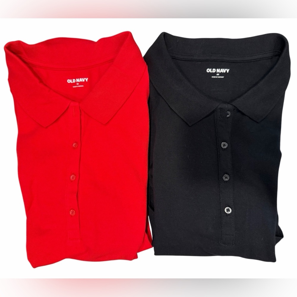 NWT Set of 2 (Black/Red) Old Navy Uniform Pique Polo Shirts - Size 2X Plus